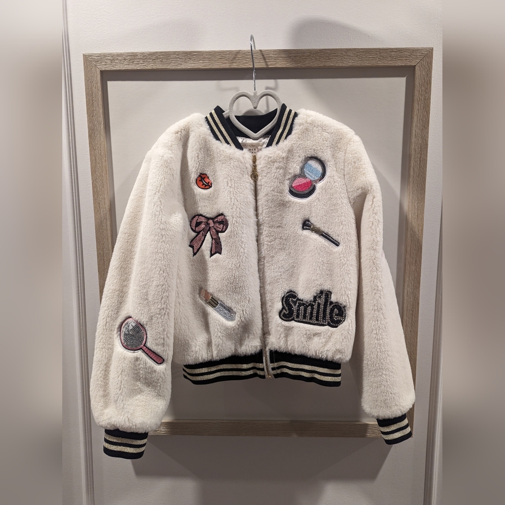 Hannah Banana Girls Size 7 Faux Fur and Embroidered Patch Jacket